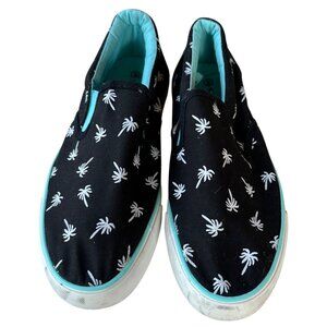 Serra Black White Blue Canvas Sneakers Palm Trees Theme Women's Size 9-READ